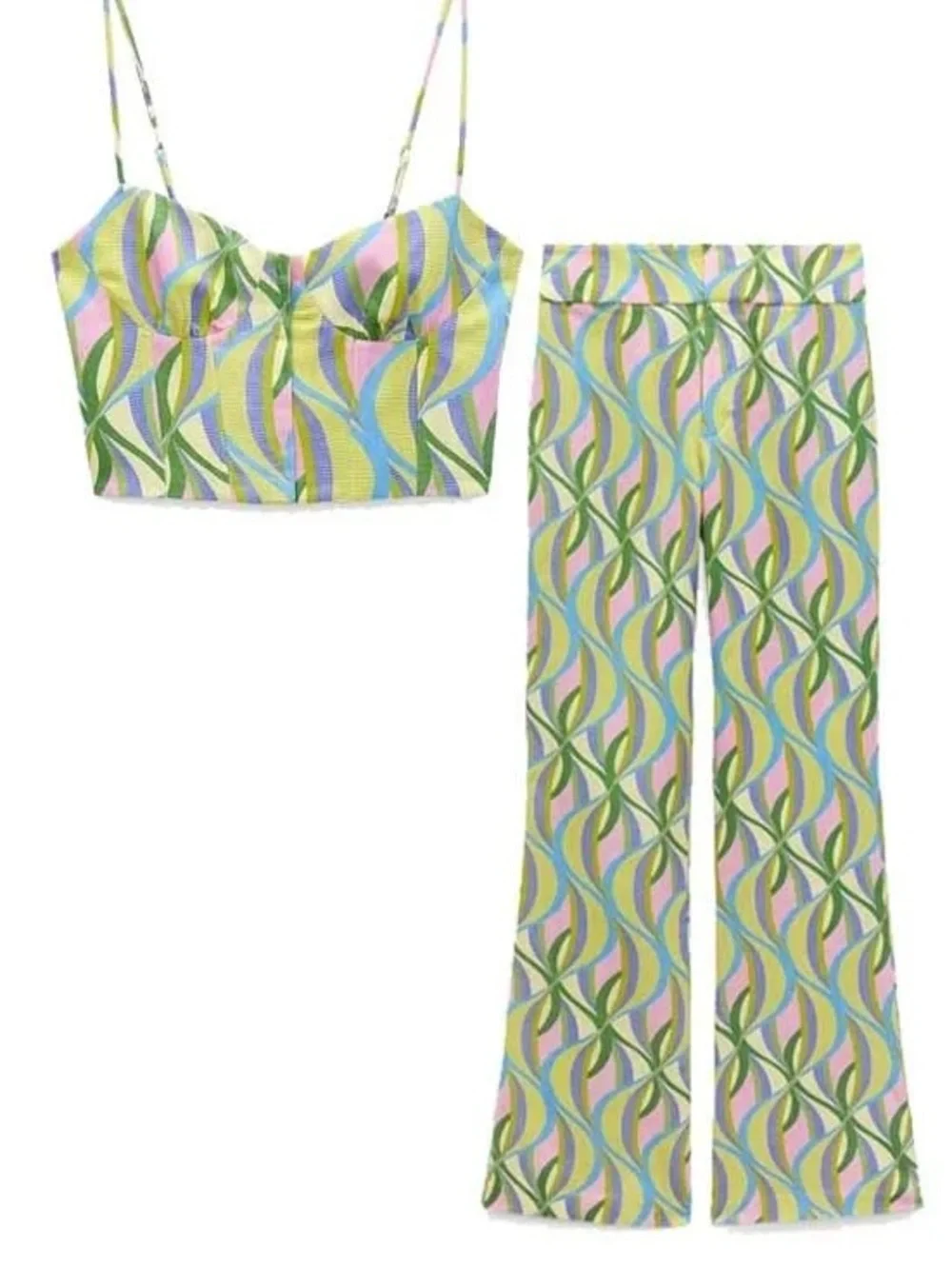 Zara Multicolor Wave Print Crop Top & Pants Set - NWT never worn